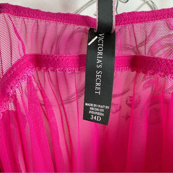Victoria’s Secret set 2 piece rhinestone Sheer Fuchsia Babydoll matching ribbon - Picture 12 of 14